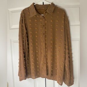 Brown Textured Button-Up Blouse